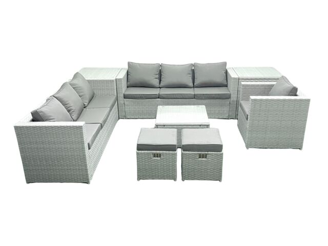 Fimous Wicker PE Rattan Sofa Garden Furniture Set with Armchair Square Coffee Table 2 Small Footstools 2 Side Tables Light Grey Mixed - image 1
