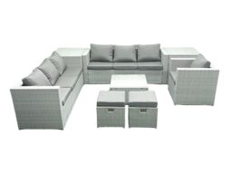 Fimous Wicker PE Rattan Sofa Garden Furniture Set with Armchair Square Coffee Table 2 Small Footstools 2 Side Tables Light Grey Mixed - thumbnail 1