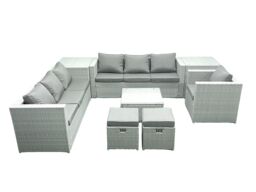 Fimous Wicker PE Rattan Sofa Garden Furniture Set with Armchair Square Coffee Table 2 Small Footstools 2 Side Tables Light Grey Mixed - thumbnail 2