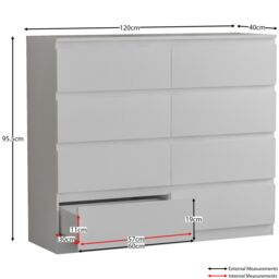Home Discount Vida Designs Denver 4Pc Bedroom Set(2 Bedside, 8 Drawer Chest, Wardrobe) in White - thumbnail 3