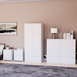 Home Discount Vida Designs Denver 4Pc Bedroom Set(2 Bedside, 8 Drawer Chest, Wardrobe) in White - thumbnail 1