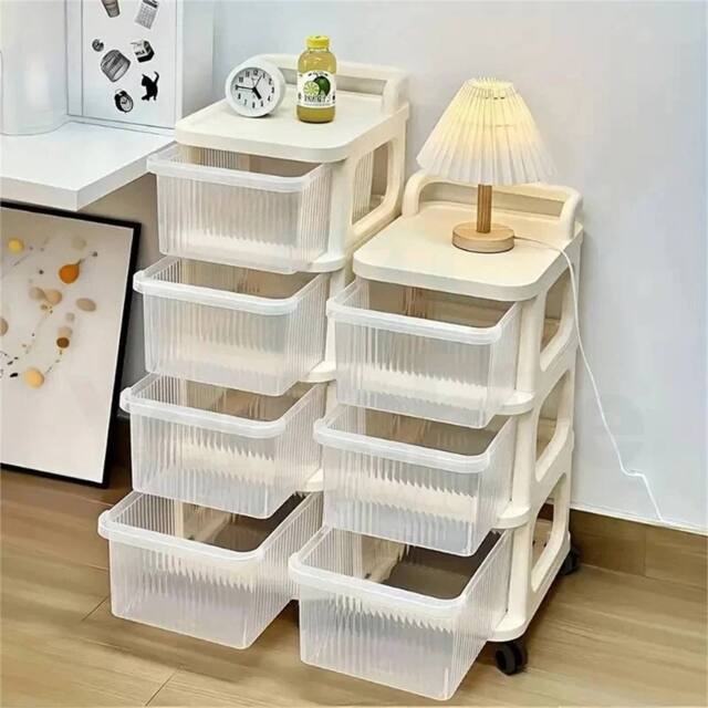 Nordara 4 Tier Plastic Storage Drawer Tower Unit Organiser Trolley in Cream - image 1