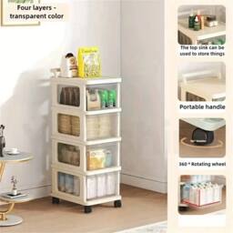 Nordara 4 Tier Plastic Storage Drawer Tower Unit Organiser Trolley in Cream - thumbnail 4