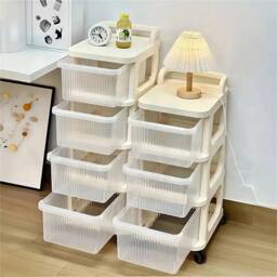 Nordara 4 Tier Plastic Storage Drawer Tower Unit Organiser Trolley in Cream
