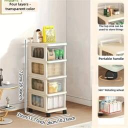 Nordara 4 Tier Plastic Storage Drawer Tower Unit Organiser Trolley in Cream - thumbnail 2