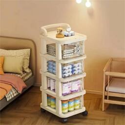 Nordara 4 Tier Plastic Storage Drawer Tower Unit Organiser Trolley in Cream - thumbnail 3