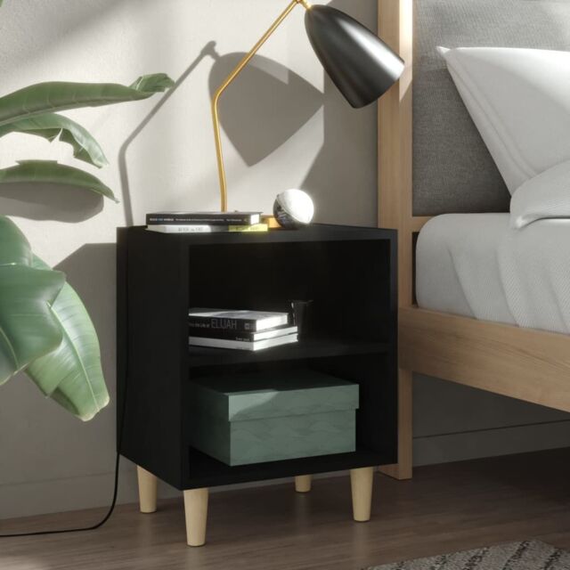 Berkfield Home Bed Cabinet with Solid Wood Legs Black 40x30x50 cm - Size: 40 x 30 x 50 cm - image 1