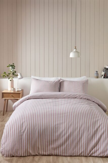 Catherine Lansfield Brushed Stripe 100% Cotton Duvet Cover Set in Pink - Size: Single - image 1
