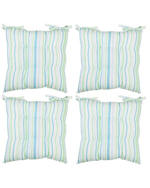 Dibor Set of 4 Blue Striped Chair Seat Pad Garden Cushions L40cm x W40cm - Size: 40 cm x 40 cm - image 1