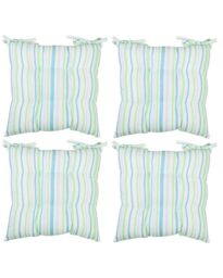 Dibor Set of 4 Blue Striped Chair Seat Pad Garden Cushions L40cm x W40cm - Size: 40 cm x 40 cm - thumbnail 1