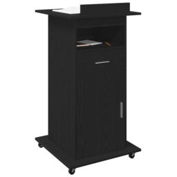 Berkfield Home Lectern Podium with Wheels Black Oak Engineered Wood - thumbnail 3