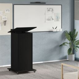 Berkfield Home Lectern Podium with Wheels Black Oak Engineered Wood - thumbnail 1