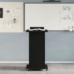 Berkfield Home Lectern Podium with Wheels Black Oak Engineered Wood - thumbnail 4