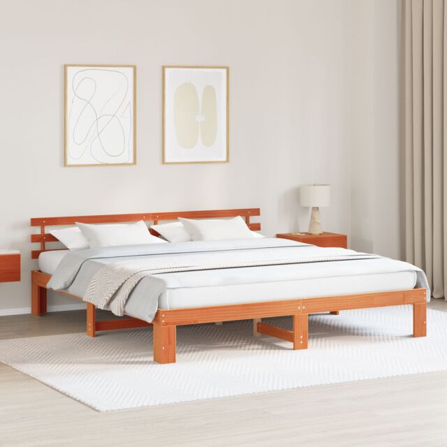 Berkfield Home Pine Wood Bed Frame Wax brown Solid wood 180 x 200 cm - image 1
