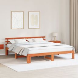 Berkfield Home Pine Wood Bed Frame Wax brown Solid wood 180 x 200 cm - thumbnail 1