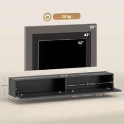 FORGEVIO 140cm Floating TV Stand, Wall Mount TV Unit in Black - Size: 0.6m2 - thumbnail 3