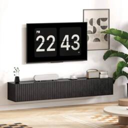 FORGEVIO 140cm Floating TV Stand, Wall Mount TV Unit in Black - Size: 0.6m2 - thumbnail 6