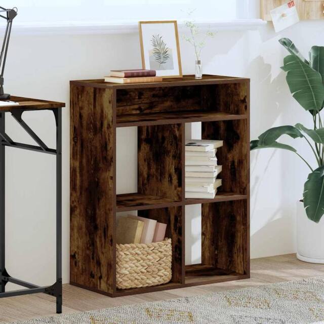 Berkfield Home Decorative Book Cabinet Smoked Oak 66x31x80 cm Engineered Wood in Brown - Size: 66 x 31 x 80 cm - image 1