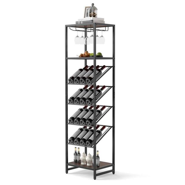 Gymax 7-Tier Freestanding Wine Rack Liquor Storage Stand With Glass Holder in Brown - image 1