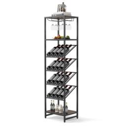 Gymax 7-Tier Freestanding Wine Rack Liquor Storage Stand With Glass Holder in Brown - thumbnail 1