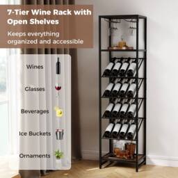 Gymax 7-Tier Freestanding Wine Rack Liquor Storage Stand With Glass Holder in Brown - thumbnail 7
