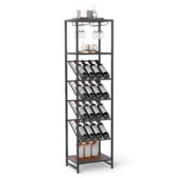 Gymax 7-Tier Freestanding Wine Rack Liquor Storage Stand With Glass Holder in Brown - thumbnail 2