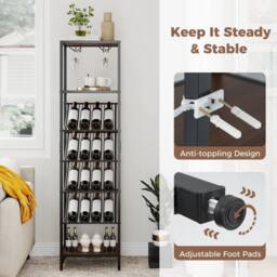 Gymax 7-Tier Freestanding Wine Rack Liquor Storage Stand With Glass Holder in Brown - thumbnail 8