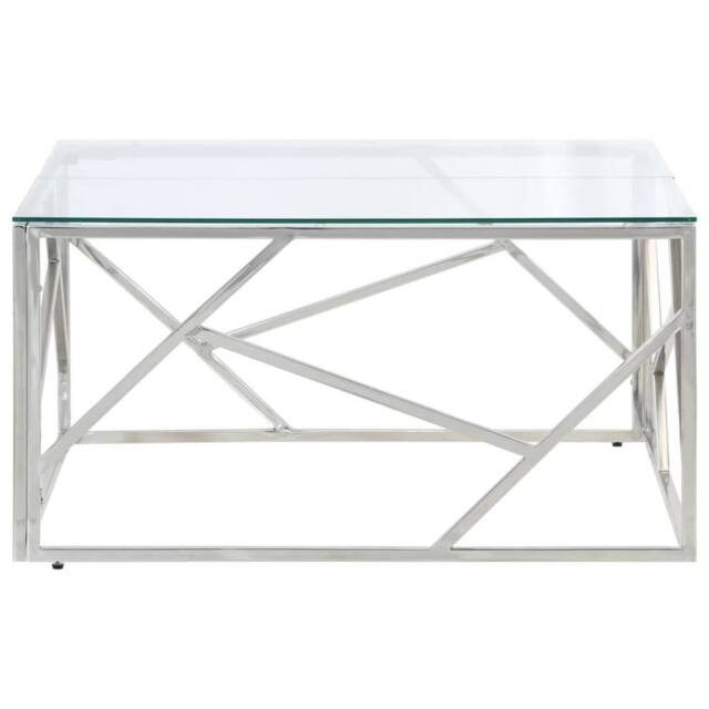 Berkfield Home Modern Coffee Table Silver Stainless Steel & Tempered Glass - image 1