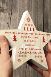 Personalised Memento Company Personalised Christmas Fair Isle Wooden Star Ornament in Brown - thumbnail 3