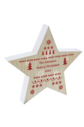 Personalised Memento Company Personalised Christmas Fair Isle Wooden Star Ornament in Brown
