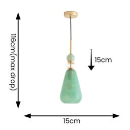 ValueLights Anastasia Green Glass Stack Gold Detail Ceiling Pendant Light & Bulb - thumbnail 6