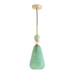ValueLights Anastasia Green Glass Stack Gold Detail Ceiling Pendant Light & Bulb - thumbnail 2