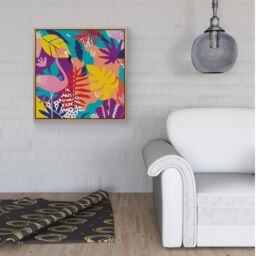 Warren Reed - Designer Tropical Flamingoes Framed Canvas in Light Brown - Size: w40 inch x h40 inch - thumbnail 2