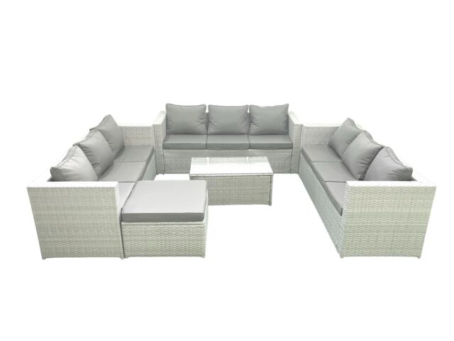Fimous Rattan Garden Outdoor Furniture Set 10 Seater Garden Sofa Coffee Table Set with Big Footstool Light Grey Mixed - image 1