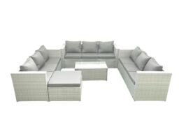 Fimous Rattan Garden Outdoor Furniture Set 10 Seater Garden Sofa Coffee Table Set with Big Footstool Light Grey Mixed - thumbnail 1