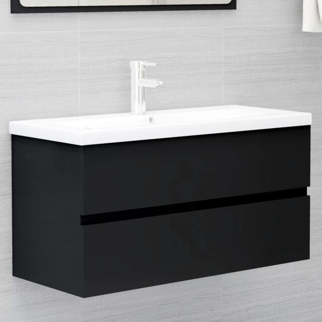 Berkfield Home Sink Cabinet with Built-in Basin Black Engineered Wood - image 1