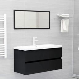 Berkfield Home Sink Cabinet with Built-in Basin Black Engineered Wood - thumbnail 3