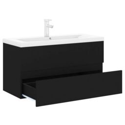 Berkfield Home Sink Cabinet with Built-in Basin Black Engineered Wood - thumbnail 6