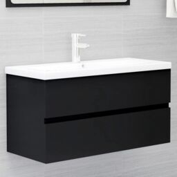 Berkfield Home Sink Cabinet with Built-in Basin Black Engineered Wood - thumbnail 1