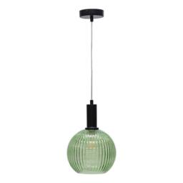 First Choice Lighting Set of 2 Betchley - Green Ribbed Globe Black Deco Pendants - thumbnail 2