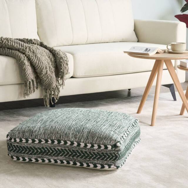 Wyld and Coco Floor Cushion 60 x 60 x 12 cm Green White Geometric Cotton - image 1
