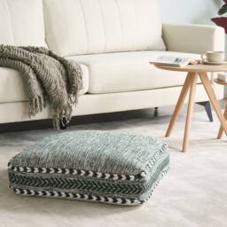 Wyld and Coco Floor Cushion 60 x 60 x 12 cm Green White Geometric Cotton - thumbnail 1