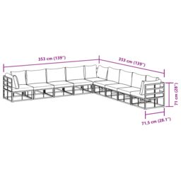 Berkfield Home Garden Sofa Set 9 pcs Black 353 x 353 x 71 cm Aluminium - thumbnail 9
