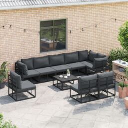 Berkfield Home Garden Sofa Set 9 pcs Black 353 x 353 x 71 cm Aluminium - thumbnail 3