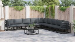 Berkfield Home Garden Sofa Set 9 pcs Black 353 x 353 x 71 cm Aluminium - thumbnail 4