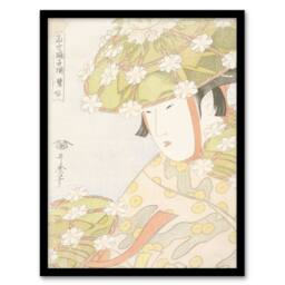 Artery8 Utamaro Kitagawa Framed Wall Art Print Sagi Musume Heron Maiden in Green - Size: A4 - thumbnail 1