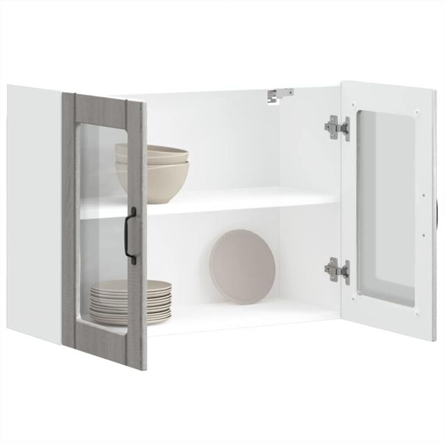 Berkfield Home Kitchen Wall Cabinet with Glass Door Lucca Grey Sonoma Engineered Wood - image 1