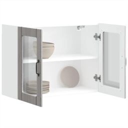 Berkfield Home Kitchen Wall Cabinet with Glass Door Lucca Grey Sonoma Engineered Wood