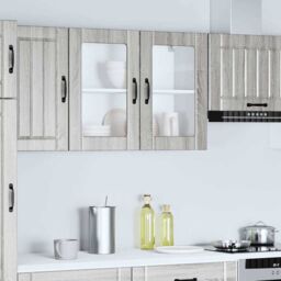 Berkfield Home Kitchen Wall Cabinet with Glass Door Lucca Grey Sonoma Engineered Wood - thumbnail 4
