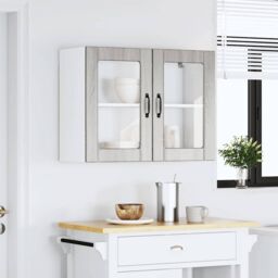 Berkfield Home Kitchen Wall Cabinet with Glass Door Lucca Grey Sonoma Engineered Wood - thumbnail 3